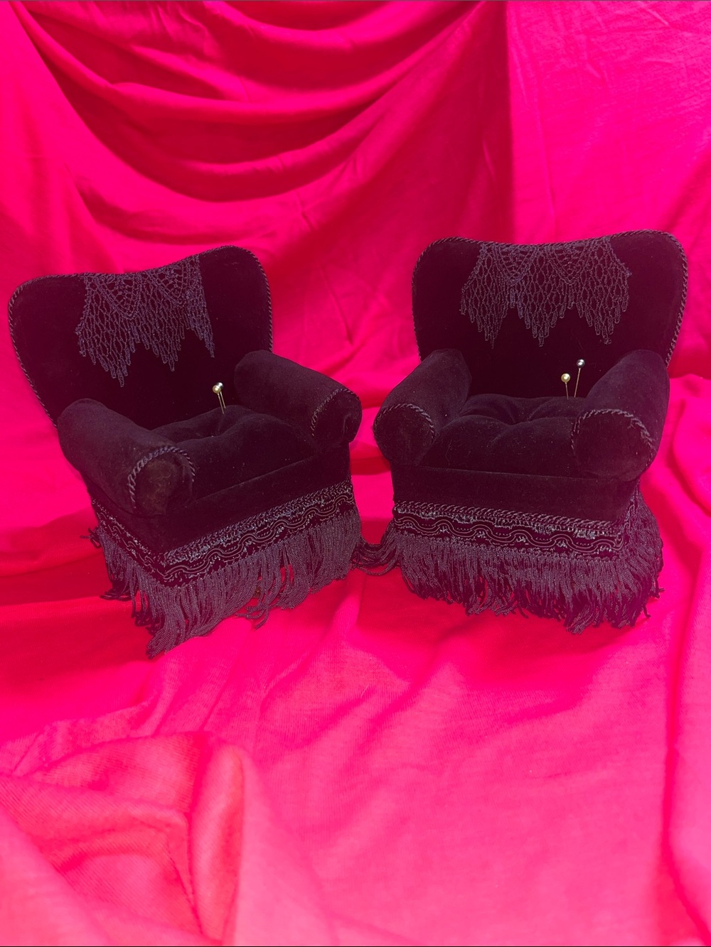 Dritz Collectible Cushions Navy Blue Velvet Fringe Decorative Accent Chair Set